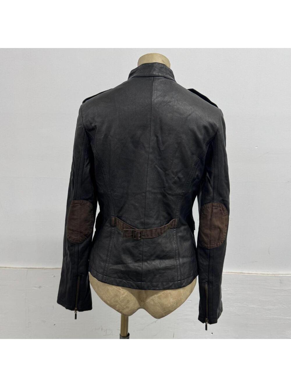 Vintage Black Military Style Epaulette Leather Jacket - Picture 4 of 8